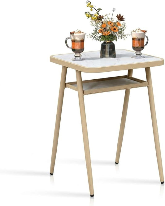 PURPLE LEAF Bar Height Table Coffee Table with Shelve for Balcony Outdoor Garden Kitchen Poolside Natural Wood Grain