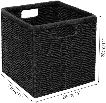Vagusicc 11 inch Wicker Storage Basket, Set of 2 Black Wicker Baskets
