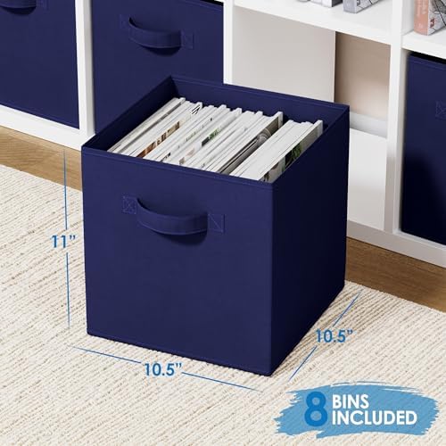 Storage Cubes Pack Of 8 - Standard Size Cube Storage Bin 10.5x10.5x11 With Dual Handles For Easy Carrying- Fabric Storage Bins Collapsible (Navy)