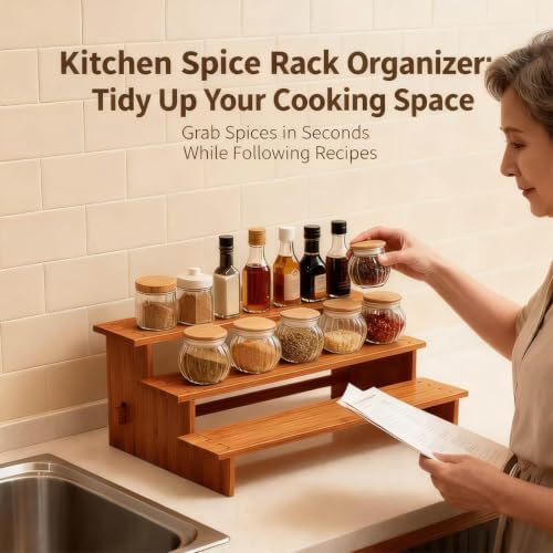 JinDoWin 2 Pack Spice Rack Organizer for Cabinets,Countertop & Pantries