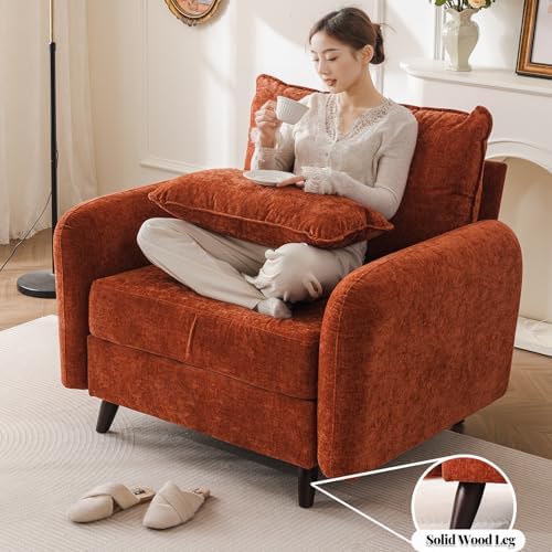 Rexulqo Oversized Accent Chair with Ottoman,All Seats Storage,Comfy Armchair,24.5'' Deep Seat,Upholstered Living Room Chairs,Reading Chair,Lounge Chair for Bedroom,Office,Chenille,Orange
