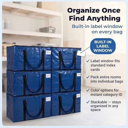 ClearSpace Heavy Duty Moving Bags or Storage Bins with Lids, Blue, 8 Pack