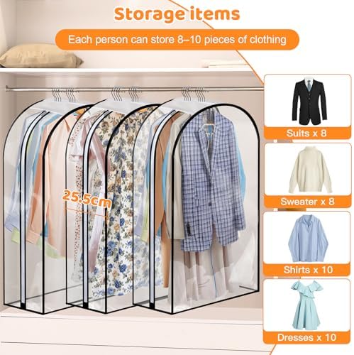 4 Pack Clear Garment Bags, 40" With 10" Gusset, Side Zipper