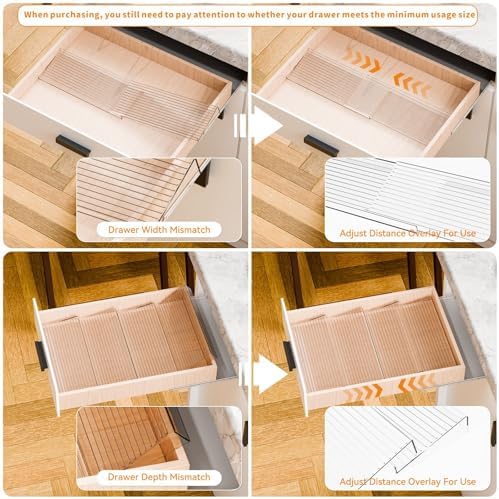 Yieach 4 Pack Adjustable Narrow Spice Rack for Drawer - Expandable From 9" to 17.7" - Acrylic Drawer Seasoning Organizer,Tiered Clear Spice Tray for Spices,Condiment,Nail Polish and Jar Organization