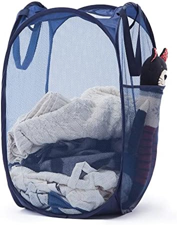 Collapsible Mesh Laundry Basket with Side Pocket & Sturdy Handles