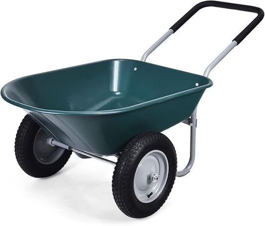 Mayjooy 2 Wheel Garden Wheelbarrow, 330 lbs Capacity Wheelbarrow w/13” Durable Tires, Heavy Duty Utility Wagon for Easy Loading & Dumping, Garden Cart for Gardening Farm Lawn Yard Ranch (Green)