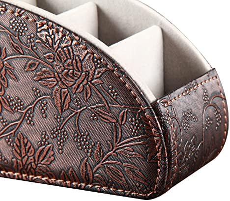 Leather Remote Control Holder,Universal TV Remote Organizer with 5 Compartments,Desktop or Bedside Table Organizer for DVD,Blu-Ray,Gaming and Streaming Remotes,Glasses and Accessories(Antique)
