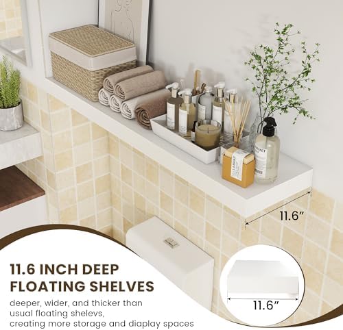 FLYJOE 48 Inch Floating Shelf, 12'' Deep White Shelves for Wall Set of 1