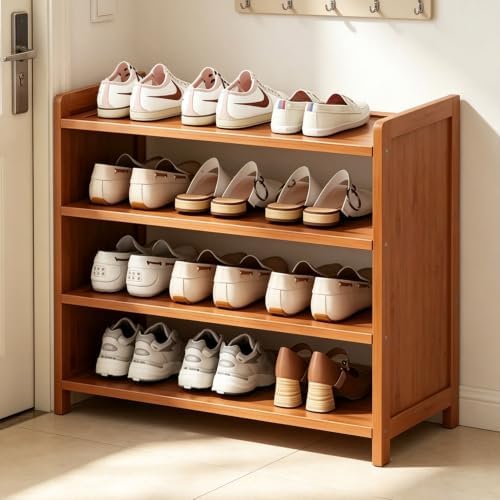 Bamboo Shoe Rack Shoe Cabinet Shelf Storage Organizer Shoe Stand for Entryway, Hallway, Bathroom and Living Room, 4 Tier Brown