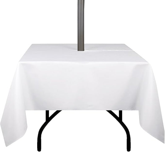 Outdoor Tablecloth Wrinkle-Free Stain Resistant Waterproof Polyester Fabric Table Cover with Zipper Umbrella Hole for Picnic/Party/Dinner/Patio Garden(60×60inch Square,Zippered,White)