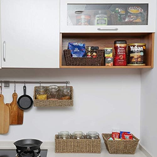 StorageWorks Woven Wall Baskets for Storage, Hanging Baskets for Organizing | Wicker Seagrass Baskets for Shelf, Hanging Basket with Hooks, Wall Mounted Basket Storage for Kitchen and Bathroom, 2 Pack