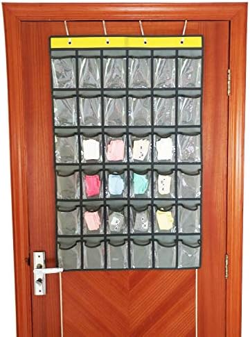 NIMES Hanging Closet Underwear Sock Jewelry Storage Over The Door Classroom Cell Phone Calculator Organizer 36 Clear Pockets (GREY)