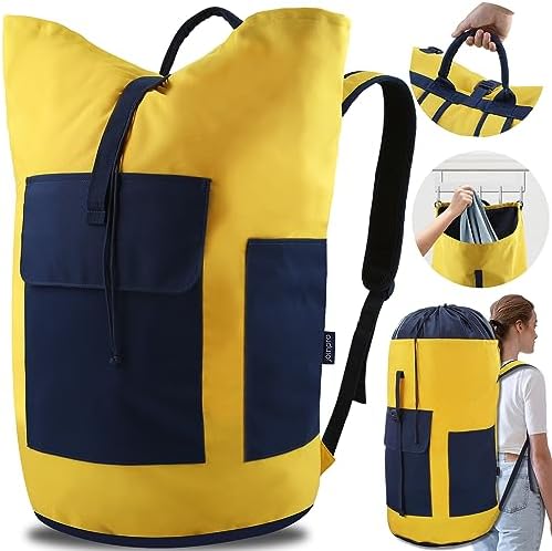 JOINPRO Laundry Bag Backpack, 125L Extra Large Laundry Backpack with Shoulder Straps, Adjustable Extendable Laundry Hamper Bag with 3 Pockets for College, Travel, Camping (Yellow)