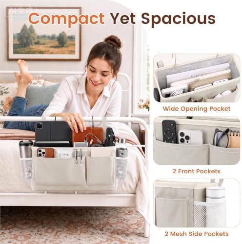 Fab totes Bedside Caddy for Dorm Bed, Bedside Storage Bag Hanging Organizer