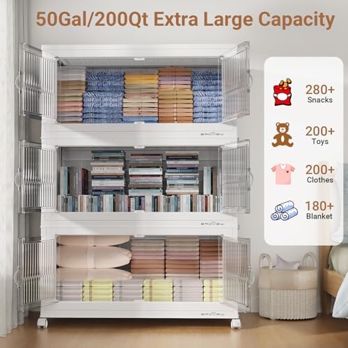 BROVIEW 600Qt Stackable Storage Bins with Lid for Home Dorm, 3Pack White