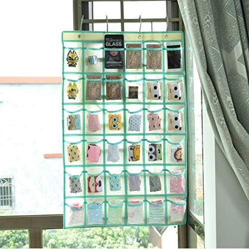 NIMES Hanging Closet Underwear Sock Jewelry Storage Over The Door Classroom Cell Phone Calculator Organizer 36 Clear Pockets (Beige)