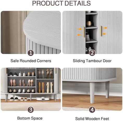 DHH Shoe Storage Cabinet with Sliding Door, 6-Tier Shoe Cabinet with Adjustable Shelves, Modern Freestanding Shoe Storage Organizer for Entryway, Hallway, Living Room (Washed Grey, 47 ")