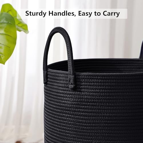 80L Large Black Laundry Basket Tall Woven Hamper for Clothes | Modern Blanket Storage Basket in Living Room Bedroom 16Dx22H"