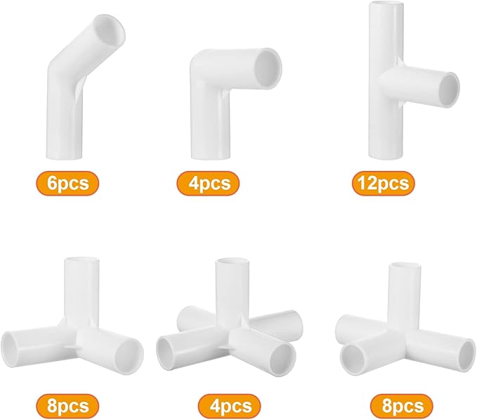 Sawysine 102 Pcs DIY PVC Projects Set Included 60 Pcs 24 Inch PVC Pipe and 42 Connection Pipe Fittings for Spring, Home, Greenhouse, Garden, Farm, Workshop, Summer(White,3/4 Inch)