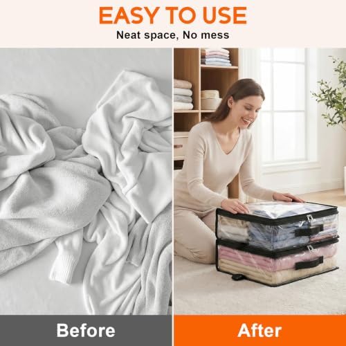 5 Pack Clear Storage Bags with Zipper Handles, Sheet Organizers and Storage