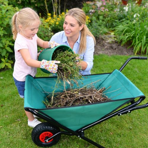 Collapsible Wheelbarrow,176 lbs Folding Yard Garden Wheelbarrow, Foldable Lightweight Gardening Heavy Duty Oxford Cloth Green Lawn Cart,10" Pneumatic Tire