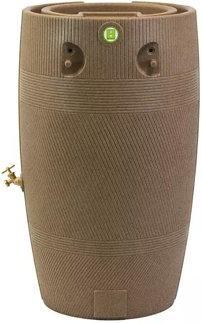 Decorative Rain Barrel with Planter, Impressions Havana, 50 Gallon, Unique Multi-Directional line Texture, Brass Spigot, Water Collection Tank,Khaki Granite. (Khaki Granite, 1 Piece)