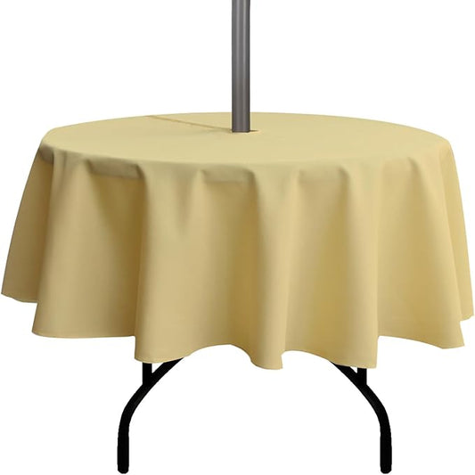 Outdoor Tablecloth Wrinkle-Free Stain Resistant Waterproof Polyester Fabric Table Cover with Zipper Umbrella Hole for Picnic/Party/Dinner/Patio Garden(60inch Round,Zippered,Yellow)