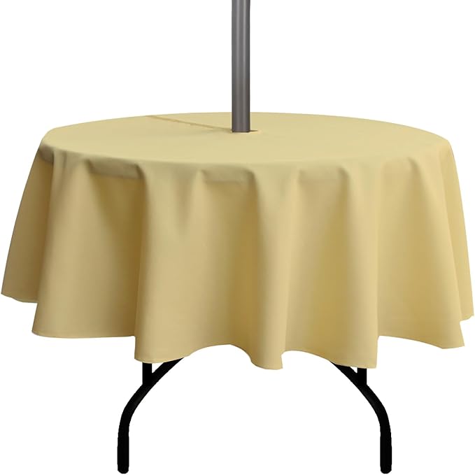 Outdoor Tablecloth Wrinkle-Free Stain Resistant Waterproof Polyester Fabric Table Cover with Zipper Umbrella Hole for Picnic/Party/Dinner/Patio Garden(70inch Round,Zippered,Yellow)
