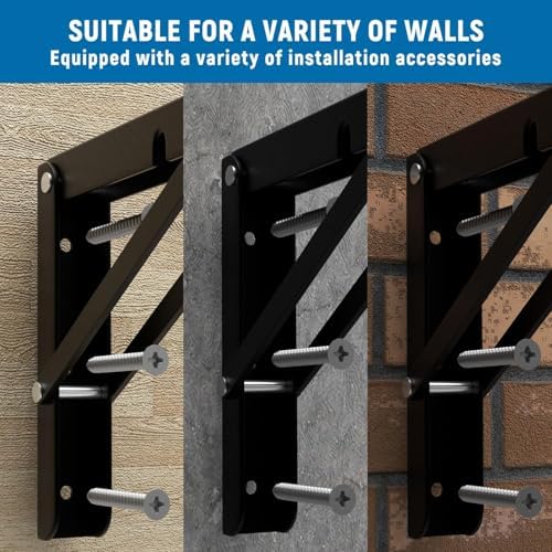 LEOPO 20 Inch Folding Shelf Brackets, 2 Pack Foldable Shelf Supports | Heavy Duty Triangle Wall Mounted Collapsible Brackets for Fold Down Table, Space Saving for Bench Table with Screws, Black