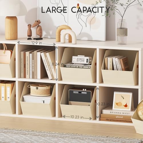 Homsorout Large Closet Storage Cubes - Closet Storage Bins with Dual Handles for Clothes, Towels, Toys, Shelf Organizer Bins for Bedroom, Nursery, Shelves, Small Spaces, Beige, 3 Pack