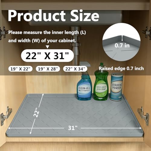 Mateeylife Under Sink Mat Kitchen Waterproof, Silicone Sink Tray 22"X31"