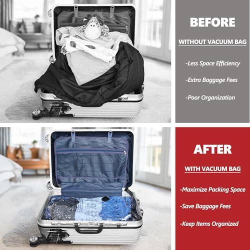 Vacuum Seal Bags for Clothing Travel and Home Storage, Travel Vacuum Bags with Electric Pump, Space Saver Compression Packing Cubes for Luggage Suitcase Bedding Blankets Clothes, 8 Medium