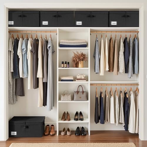 GRANNY SAYS Extra Large Storage Bins with Lids, Closet Bins, Black | Closet Storage Bins, Double-Open Lid, Clear Lable Holder, 3 Handles, Large for Blankets, Clothes, Seasonal Storage, 2-Pack