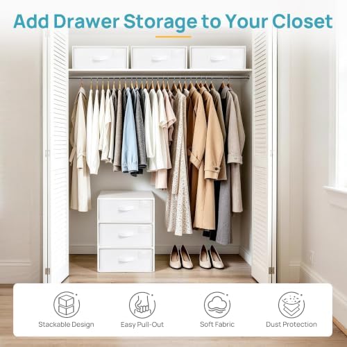 Vtopmart 3 Pack Stackable Closet Organizer, Plastic Frame & Fabric Drawers