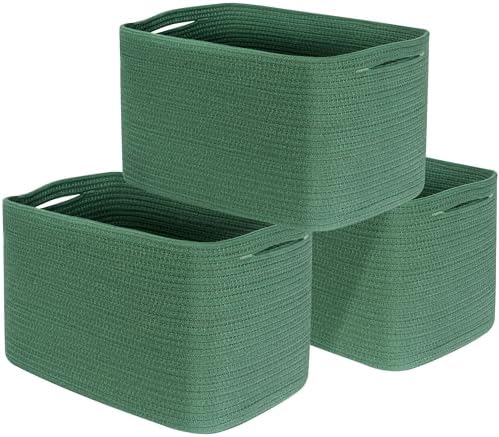 MINTWOOD Design 3-Pack Decorative Woven Storage Baskets for Shelves, Cube Bin Box for Organizing Books, Shoes, Dog Toys, Pantry Closet and Living Room Organizer, Forest Green
