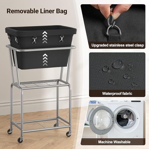 ELYKEN Rolling Laundry Hamper with Wheels, Removable Bag, Laundry Cart