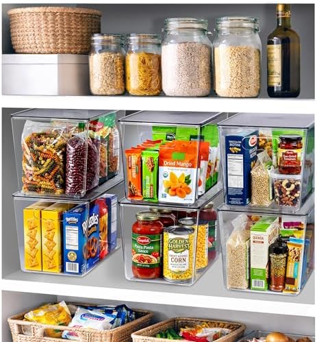 Clear Storage Bins with Lids, 8 Pack X-Large Stackable Clear Bins, Clear Storage Containers with Lids, Plastic Organizer Boxes for Pantry Storage, Kitchen Cabinets, Closet Organization, Bathroom