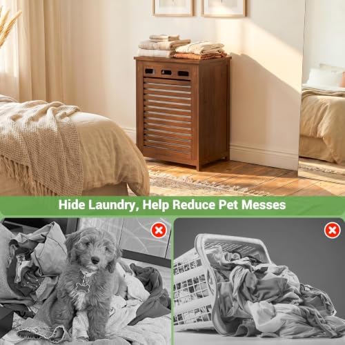 Homykic Bamboo Tilt Out Laundry Hamper Cabinet with 15.5 Gal Removable Bag