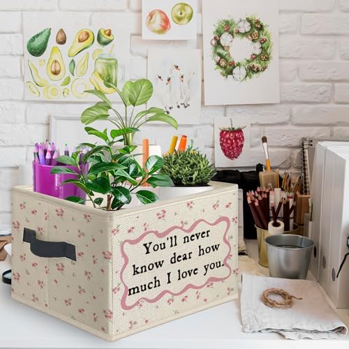 Boho Floral Girl Room Foldable Storage Bins Box with Handles, You'll Never Know Dear How Much I Love You Collapsible Toys Books Clothes Organizer Basket for Kids Girls Room Bedroom Bathroom