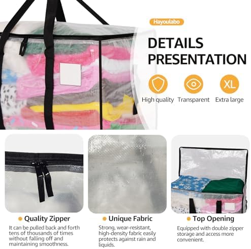 Moving Bags Heavy Duty Extra Large, Alternative for Moving Boxes & Moving Supplies,Clear Storage Bins with Lids, Plastic Packing Tote, Storage Bags for Clothes with Handles & Zippers(Clear, 6 Pack)