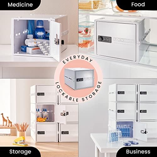 Lockabox One™ | Premium Lock Box | Medium Combination Lock Box For Food, Medicine & Home Safety | External Size 12 x 8 x 6.6 inches (Opal White)