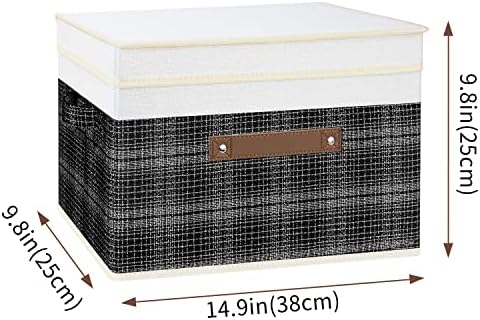 TYEERS Collapsible Storage Bins with Lids, Patchwork Design, Washable, Fabric Storage Boxes, 14.9x9.8x9.8 inches, 3 Pack, Black