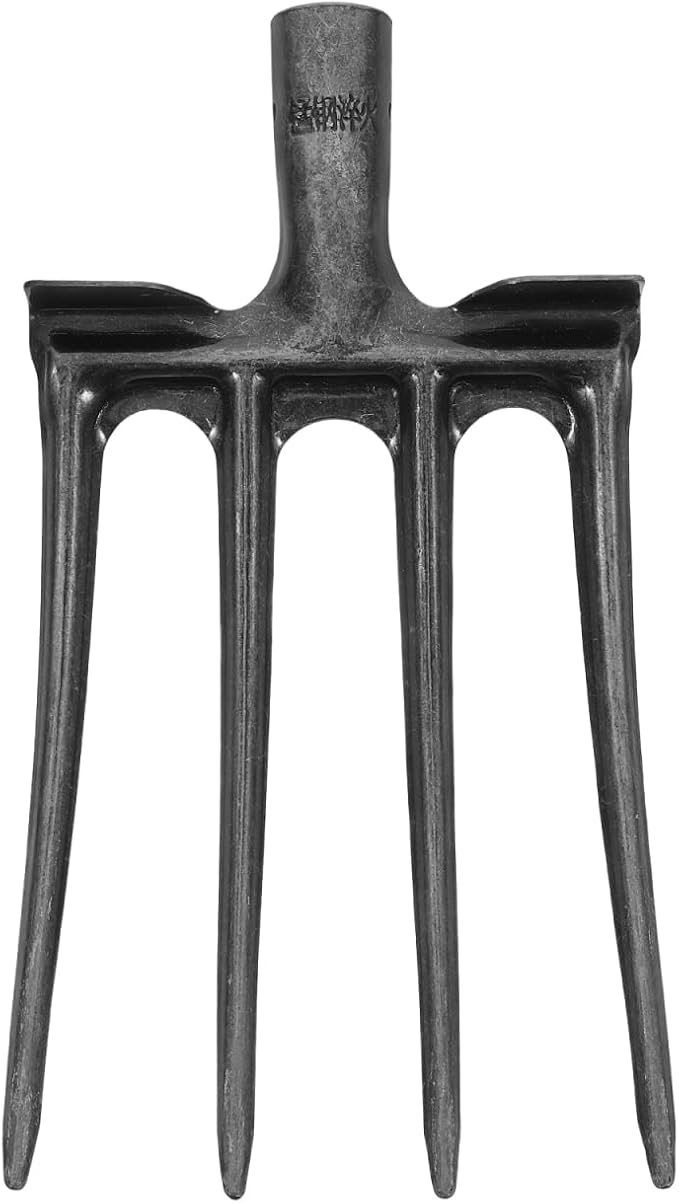 Mikikit 11 Inch Heavy Duty Four-Prong Steel Pitch Fork Replacement Head for Soil Loosening Digging Ground Preparation Farming and Landscaping Tool
