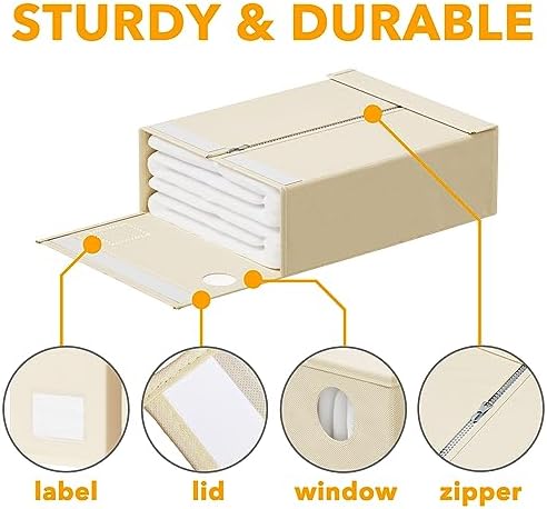 SpaceAid 16 Pack Bed Sheet Organizers and Storage, Foldable Sheet Organizer for Linen Closet, Sheets Set Folder Keeper with Window XL (Queen & King Size) Bedding Container (Beige, 16 Pack)