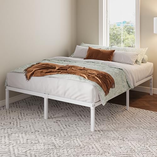 Allewie Queen Bed Frame, 12 Inch Metal Beds with Storage Space, White