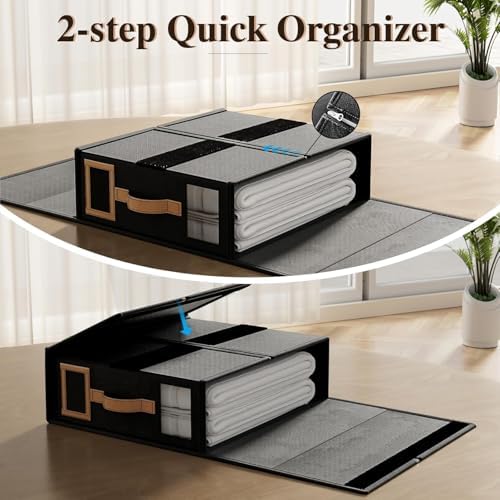 6 Pack Foldable Bed Sheets Set Organizers and Storage(King & Queen Size),Linen Fabric Closet Organizers with Window,Folding Bedding Storage Box for Bedsheets and Pillow Cube Organizer-Black
