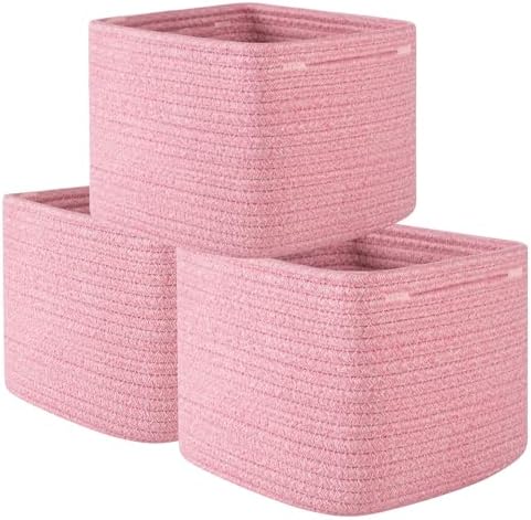 OIAHOMY 3 PACK Cube Storage Bins Storage Baskets Shelf Bins Pink