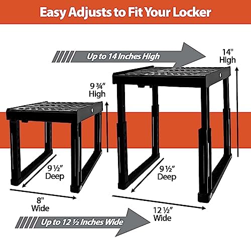 Piffny Locker Organizer Shelf， Adjustable Width and Height, Ideal Locker for School, Office, and Gym Lockers… (White 2 Pack), PLKSLF01