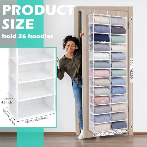 Over The Door Hoodie Organizer 26 Pocket Organizer, White