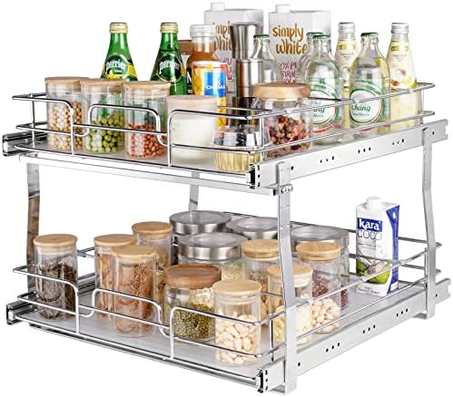 VEVOR 2 Tier 20"Wx21.2"Dx15.2"HPull Out Cabinet Organizer, Heavy Duty Slide Out Pantry Shelves, Steel Roll Out Drawers, Sliding Drawer Storage for Home, 21.5"Wx22.5"Dx19"H Install Size for Cabinet